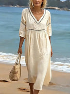 Rose — Cotton Maxi Dress for Women with V Neck (6)