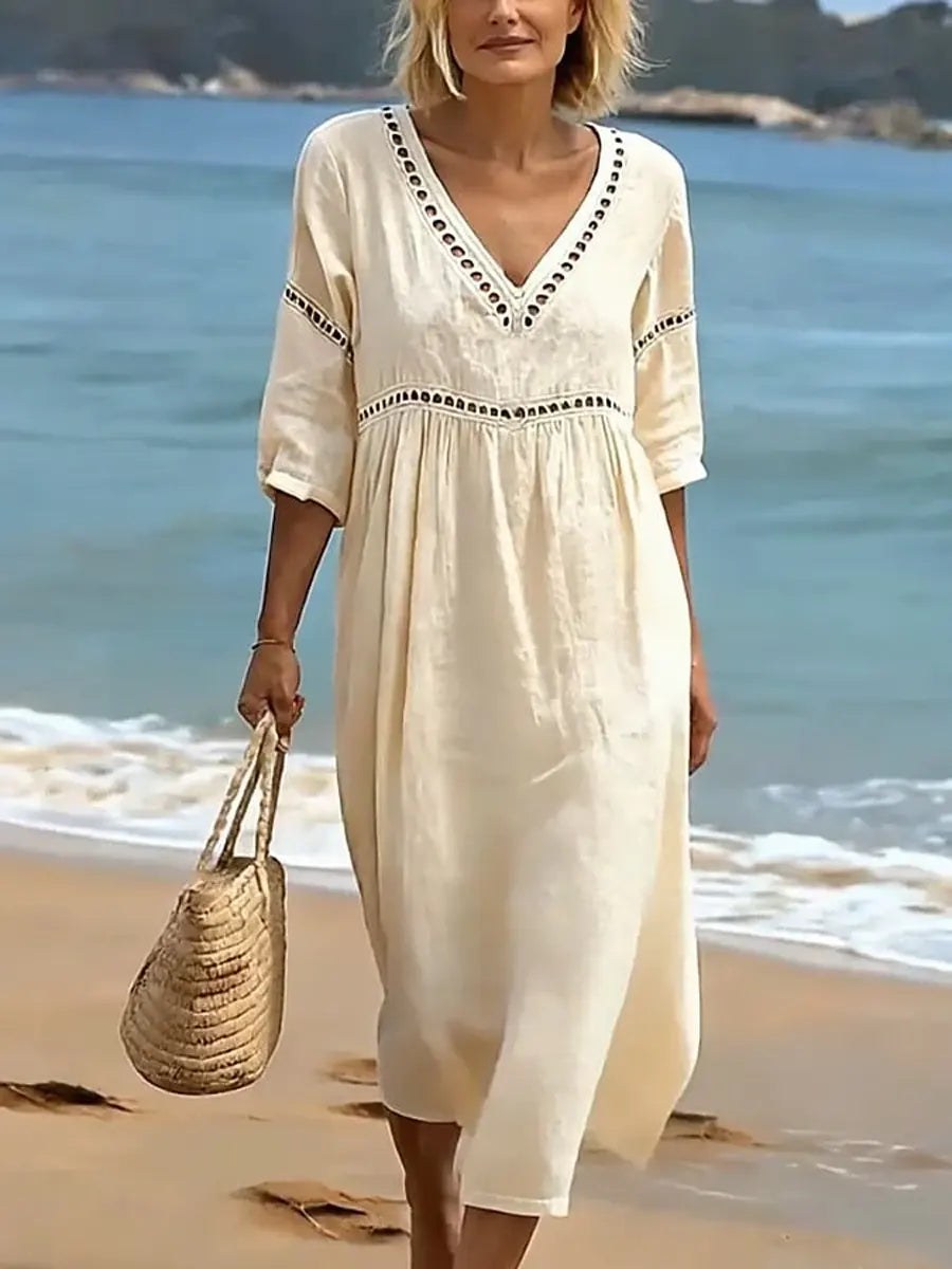 Rose — Cotton Maxi Dress for Women with V Neck (6)
