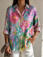 Sabine — Floral Cotton Blouse for Women with Button Front