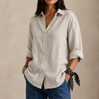 Salome — Linen Blouse for Women with V Neck and Collar