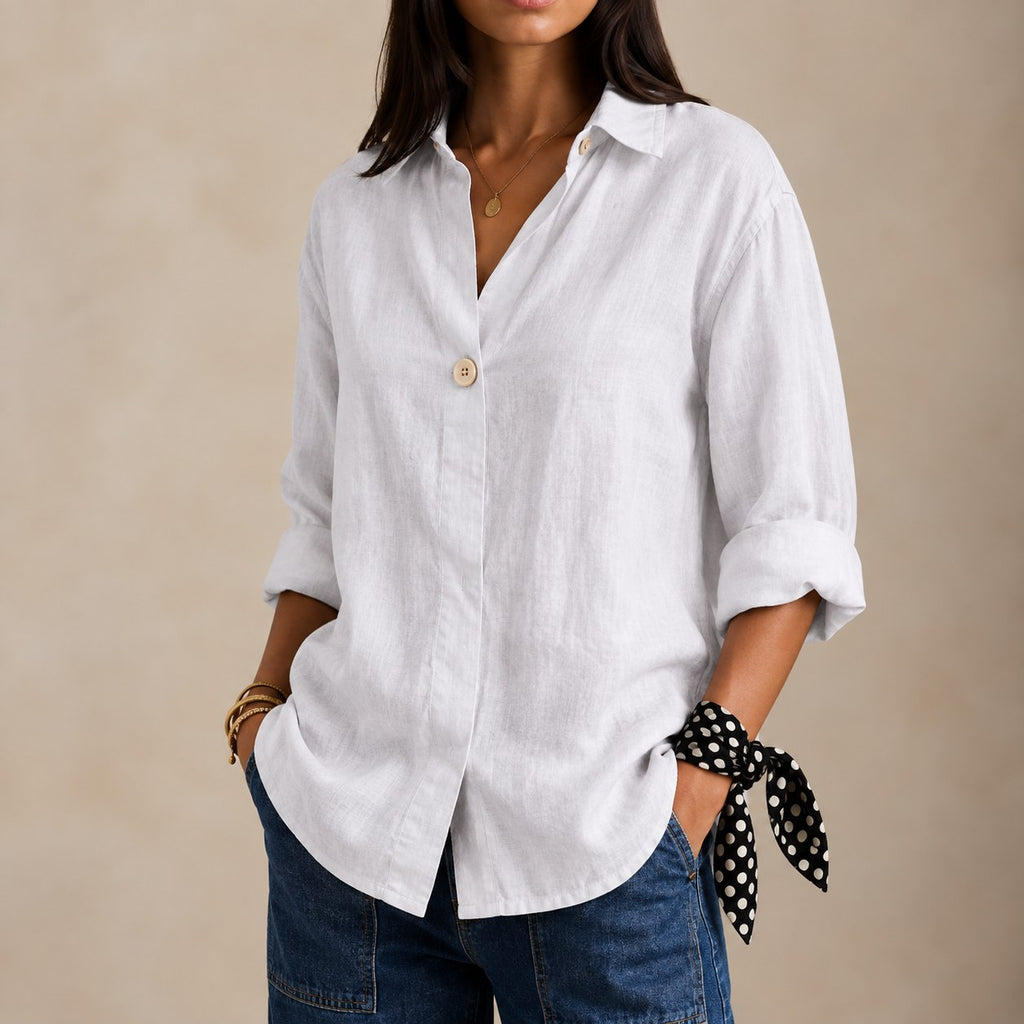 Salome — Linen Blouse for Women with V Neck and Collar (2)