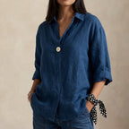 Salome — Linen Blouse for Women with V Neck and Collar (6)