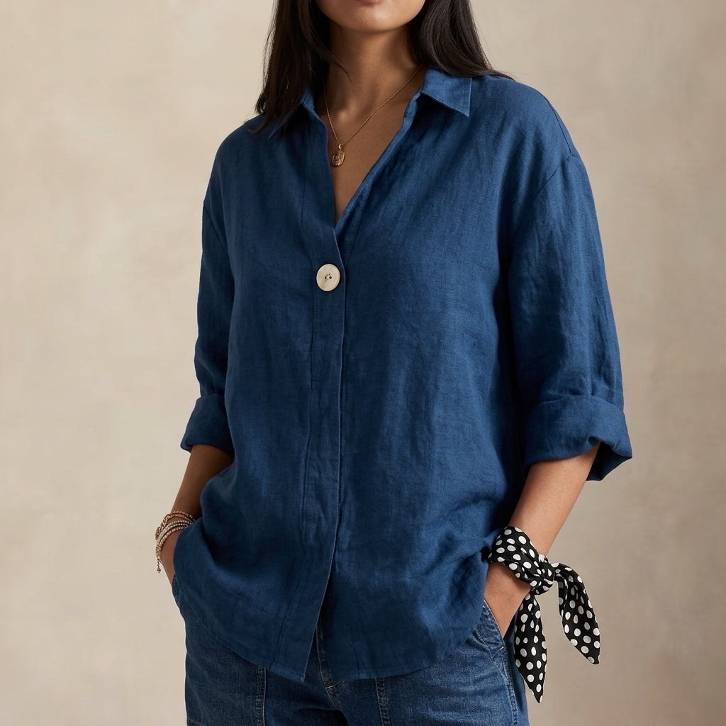Salome — Linen Blouse for Women with V Neck and Collar (6)