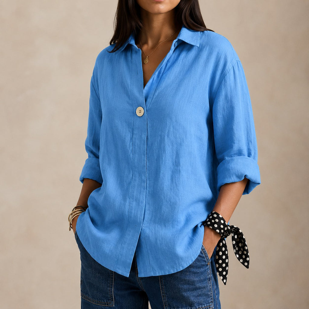 Salome — Linen Blouse for Women with V Neck and Collar (7)