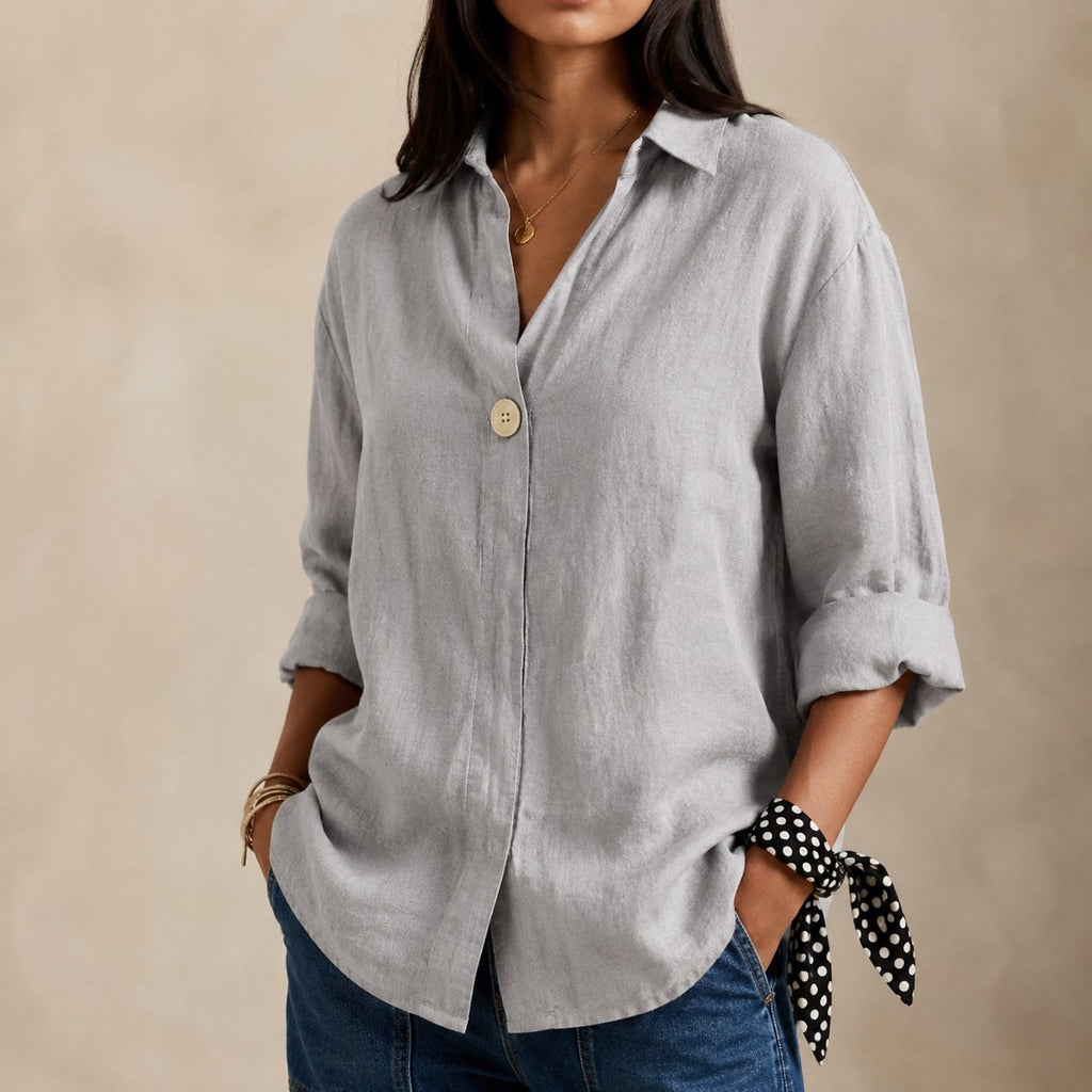 Salome — Linen Blouse for Women with V Neck and Collar (8)