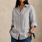 Salome — Linen Blouse for Women with V Neck and Collar (8)
