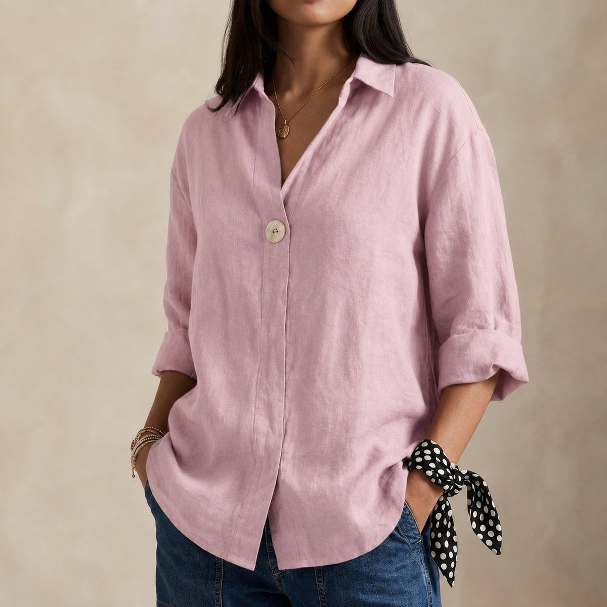 Salome — Linen Blouse for Women with V Neck and Collar (9)