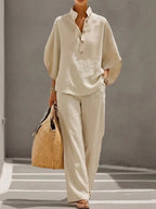 Sylvie — Batwing Sleeve Two Piece Set for Women with Wide Leg Pants (2)