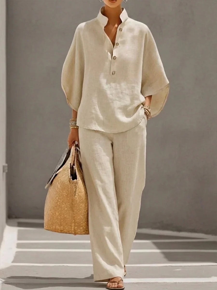 Sylvie — Batwing Sleeve Two Piece Set for Women with Wide Leg Pants (2)