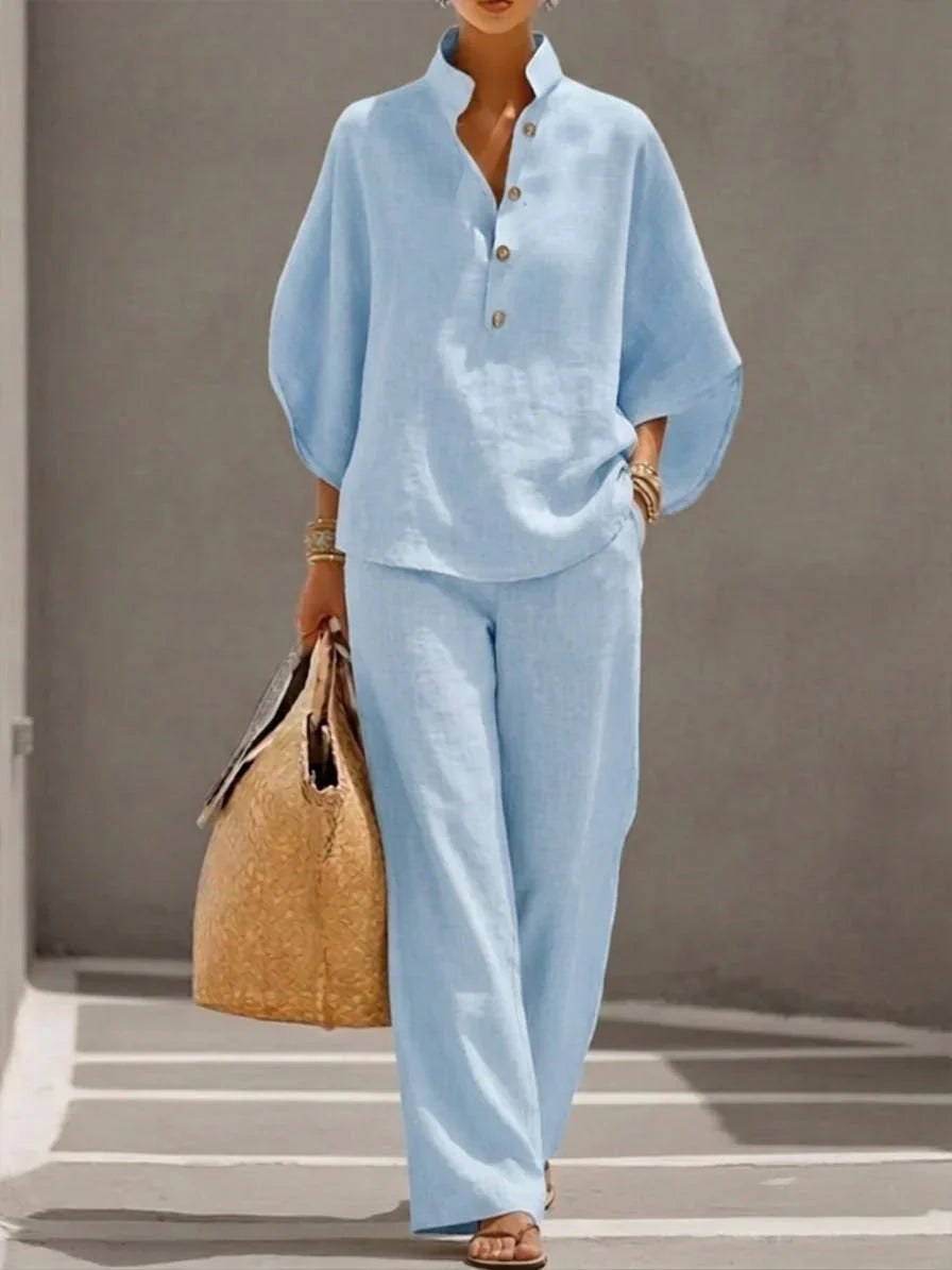 Sylvie — Batwing Sleeve Two Piece Set for Women with Wide Leg Pants (3)