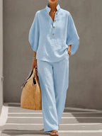 Sylvie — Batwing Sleeve Two Piece Set for Women with Wide Leg Pants (3)