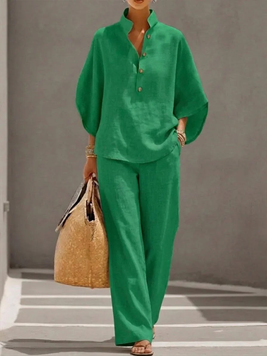 Sylvie — Batwing Sleeve Two Piece Set for Women with Wide Leg Pants (4)