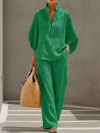 Sylvie — Batwing Sleeve Two Piece Set for Women with Wide Leg Pants (4)