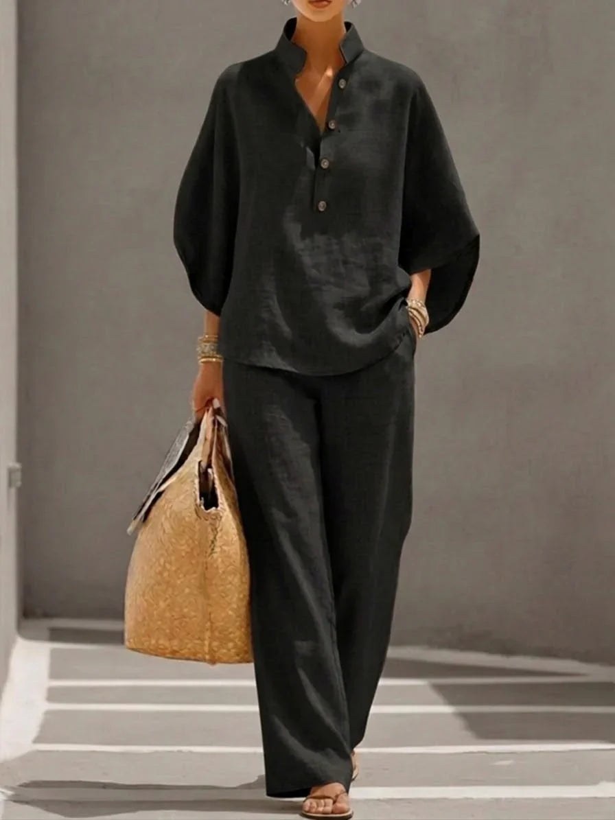 Sylvie — Batwing Sleeve Two Piece Set for Women with Wide Leg Pants (5)