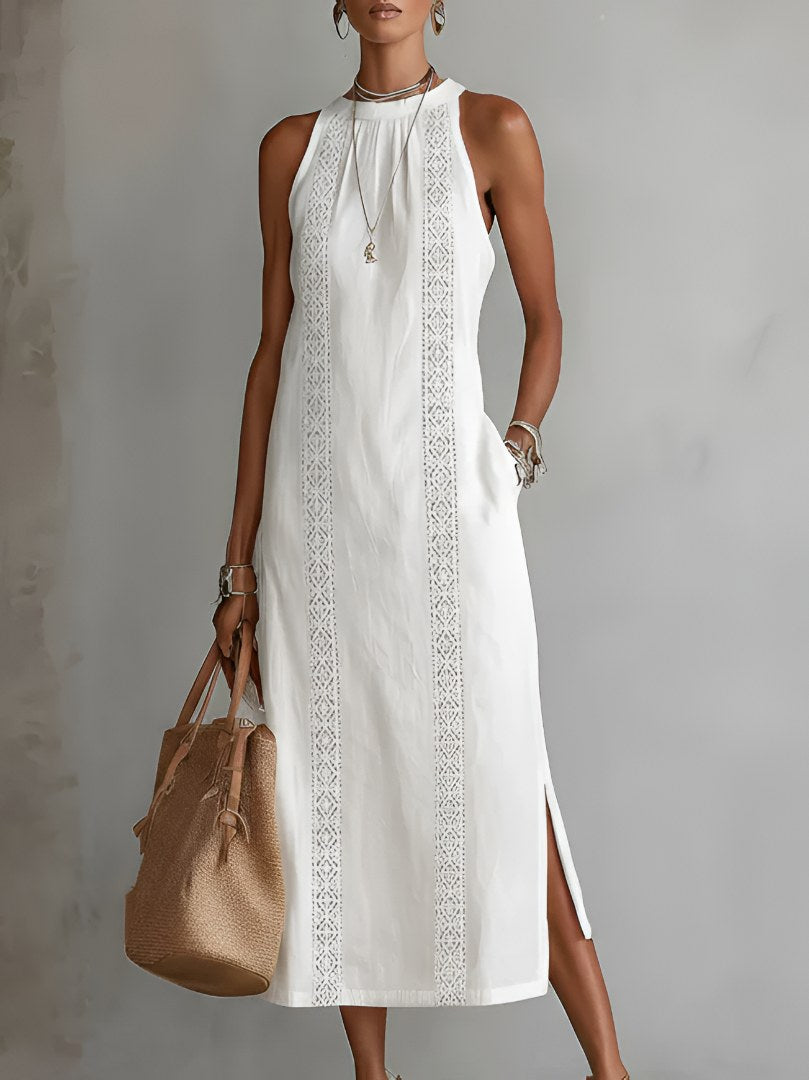 Valentine — Sleeveless Linen Midi Dress for Women with Collar