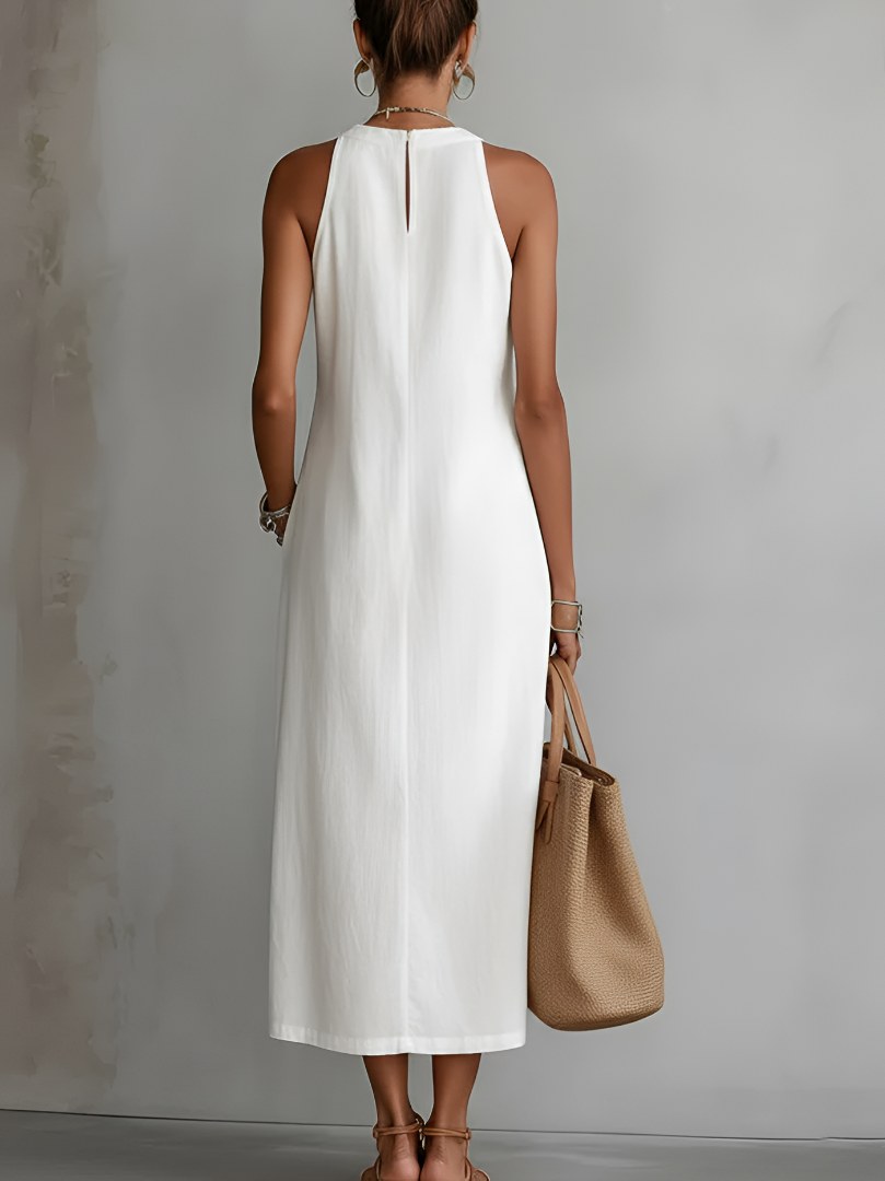 Valentine — Sleeveless Linen Midi Dress for Women with Collar (2)