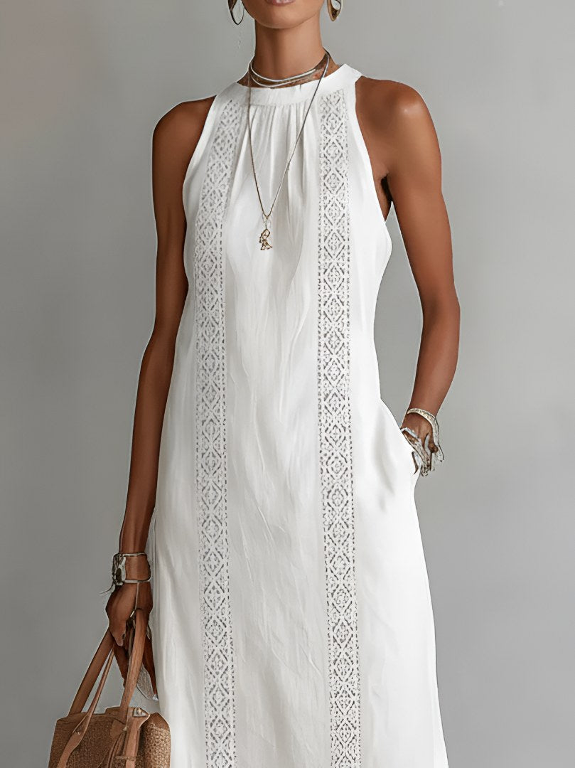Valentine — Sleeveless Linen Midi Dress for Women with Collar (3)