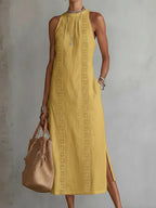 Valentine — Sleeveless Linen Midi Dress for Women with Collar (6)