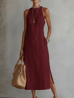 Valentine — Sleeveless Linen Midi Dress for Women with Collar (7)