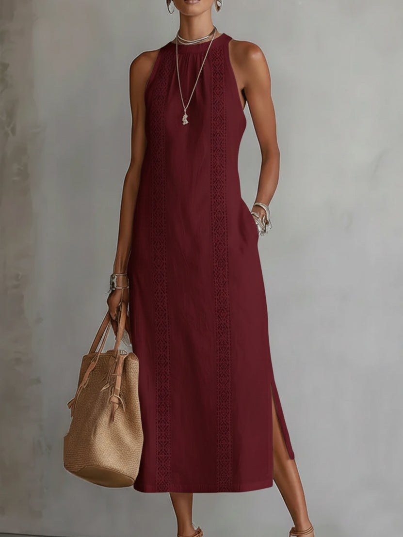 Valentine — Sleeveless Linen Midi Dress for Women with Collar (7)