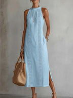 Valentine — Sleeveless Linen Midi Dress for Women with Collar (8)