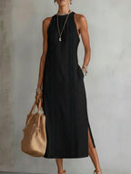 Valentine — Sleeveless Linen Midi Dress for Women with Collar (9)