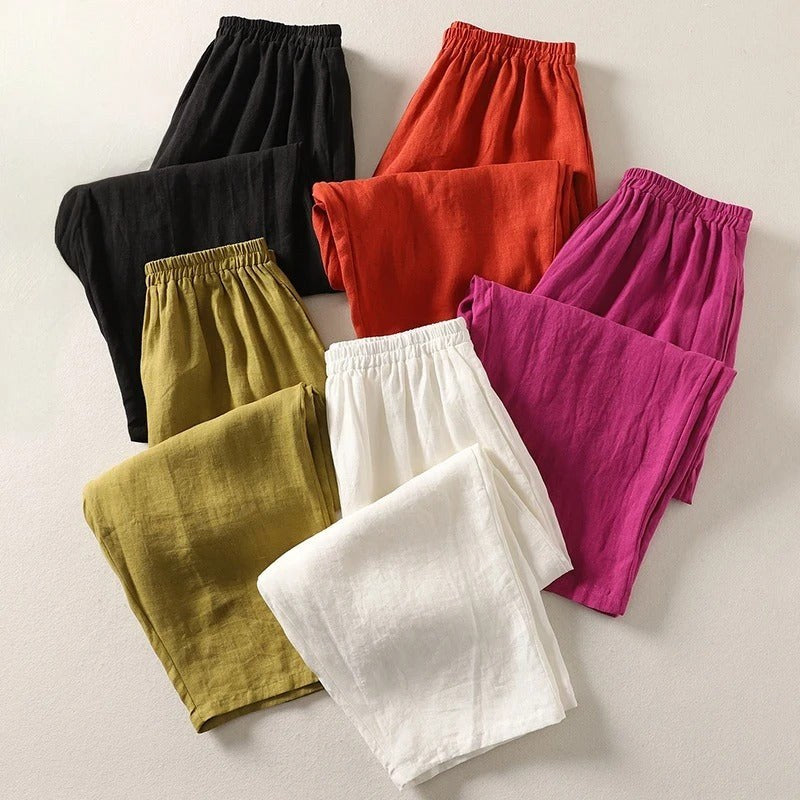 Valerie — Cotton Linen Pants for Women with Elastic Waist and Pockets